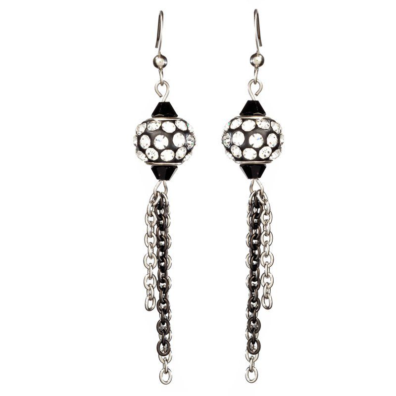 STEELX Black & Silver Steel Dangles with Crystal Bead - ER811 - Click Image to Close